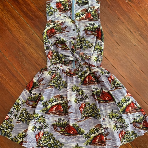 TOPSHOP Hawaiian Boat Print Dress With Tie Front - Picture 4 of 7